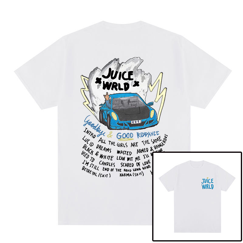 เสื้อยืดขาดสั้น 100%JUICE WRLD ทั้งหมดตรงกับเสื้อยืด Hip Hop Rap Tee ผู้ชายและผู้หญิง