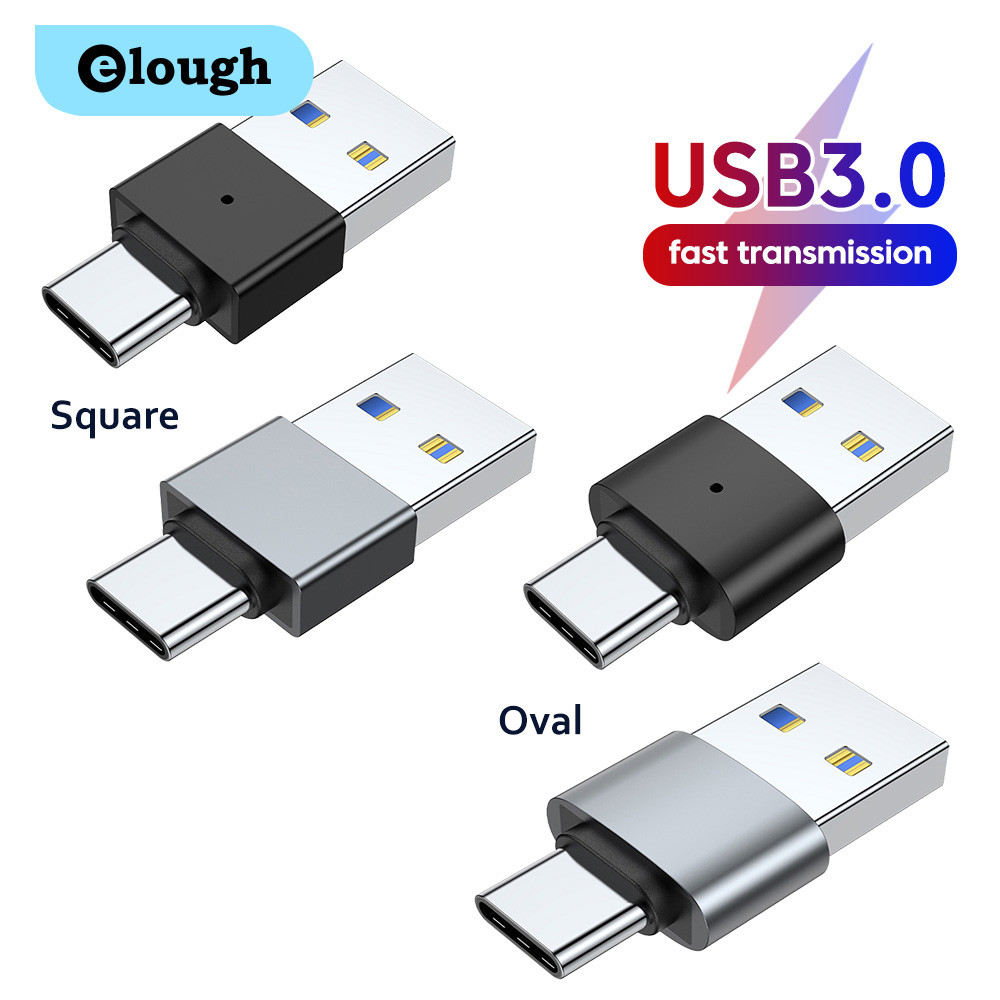 Elough Mini USB 3.0 Male to Type C Male Adapter พร้อมไฟแสดงสถานะแบบพกพา USB3.0 อะแดปเตอร์ส่งสัญญาณความเร็วสูงสําหรับแล็ปท็อปฮาร์ดดิสก์