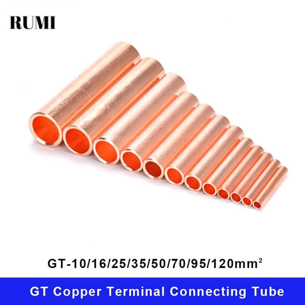 รูมิ‌ 1 ชิ้น GT ทองแดง Terminal เชื่อมต่อหลอด, GT-10/16/25/35/50/70/95/120mm2 Lug Ferrule ลวดจมูก Terminal Crimp, Bolt Hole Cable Connector Kit Hole Passing GT แขนหลอด ราคา ถูกที่สุด ดีลบีเคเค