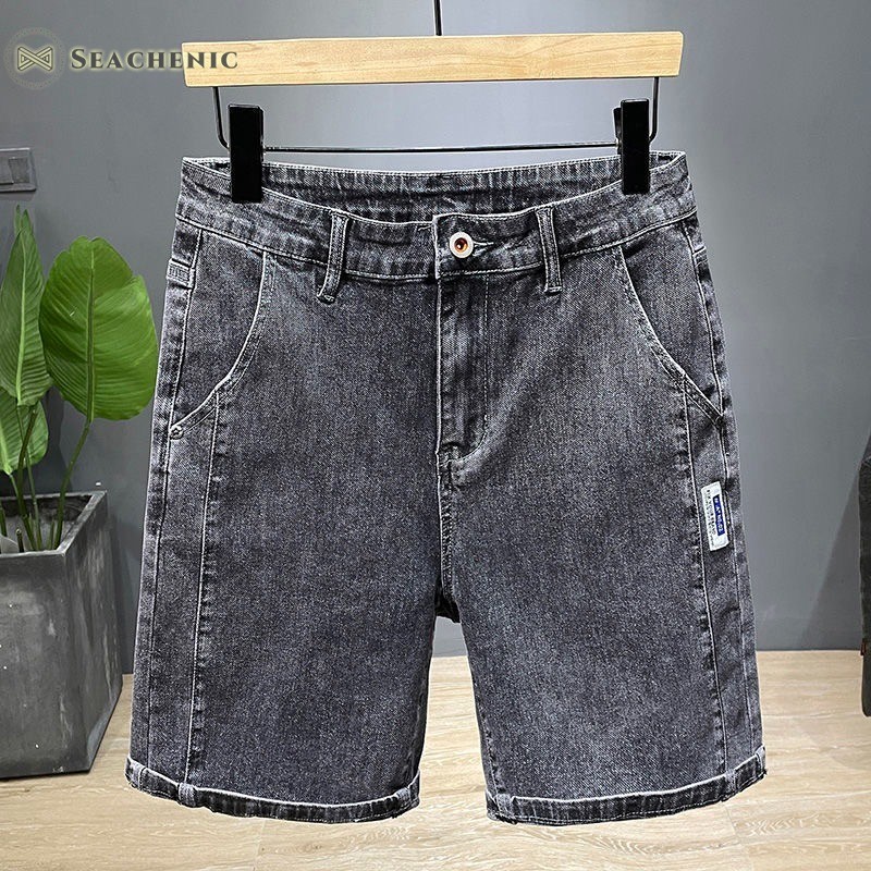 Seachenic Fifth กางเกงผู้ชายบางใหม่ Fifth กางเกงด้านนอกสวมใส่หลวมสบายๆสีอ่อนกางเกงขาสั้นผ้ายีนส์ผู้ชาย