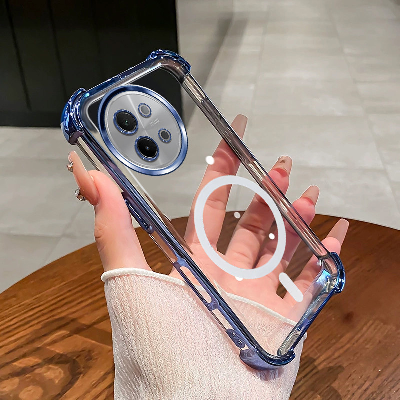 เคสสําหรับ Vivo V30E แม่เหล็กไร้สายโปร่งใสสี่มุมดูดซับแรงกระแทกเลนส์ป้องกันเคสโทรศัพท์ SJSFDDR