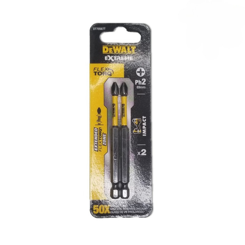 ดอกไขควงแฉก 2 หัว DEWALT ของแท้ PH2x89มม. DT70567T-QZ แพ็ค 2 ชิ้น bonus