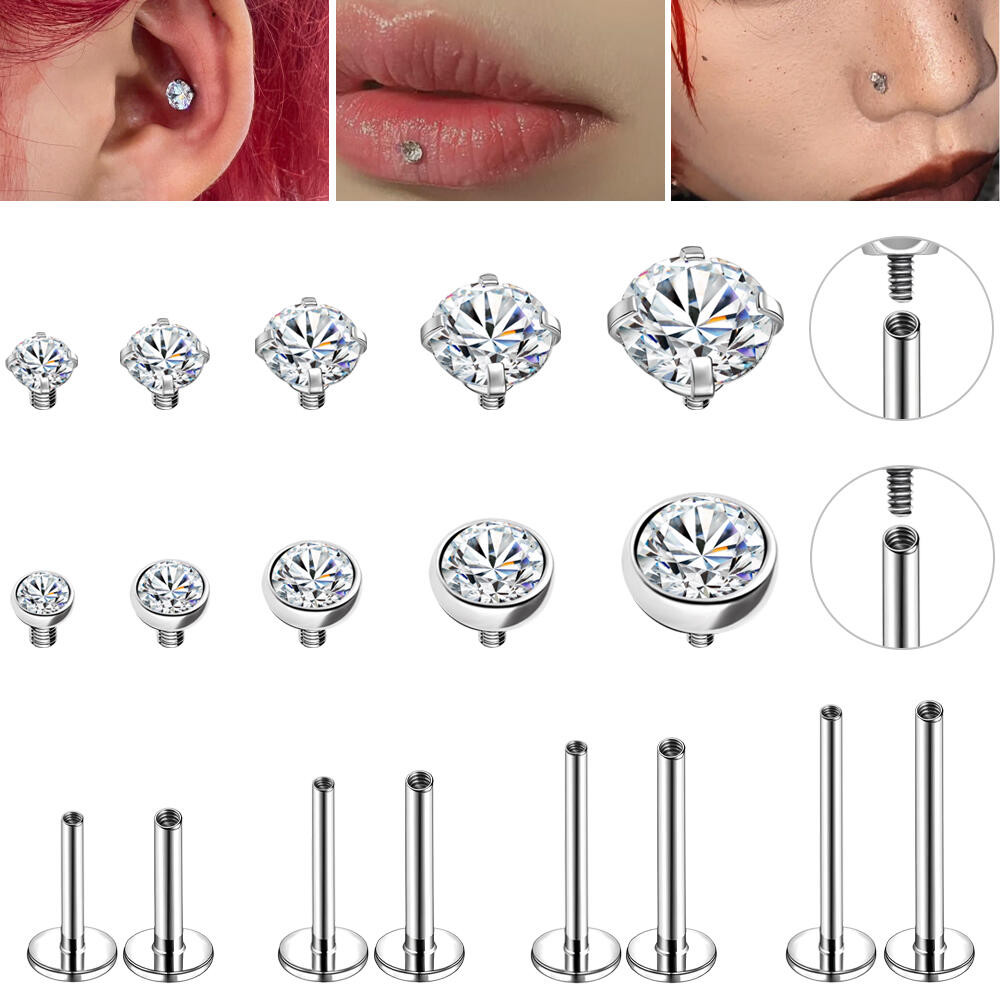 1 PC สแตนเลส Labret Lip Piercing เปลี่ยน 20G/18G/16G จมูก Nostrail เจาะเปลี่ยนคริสตัลหูสตั๊ดเปลี่ยนด้ายภายใน Helix Conch กระดูกอ่อน Daith เจาะ
