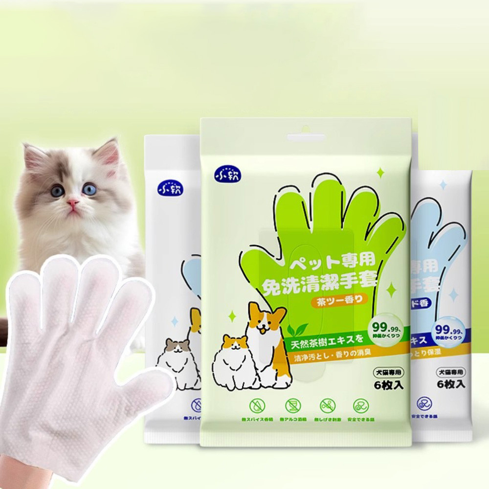 6 ชิ้นถุงมือทําความสะอาดสัตว์เลี้ยงสุนัขอาบน้ํากําจัดกลิ่นผ้าเช็ดทําความสะอาดแห้งทิ้งอุปกรณ์ขจัดคราบสําหรับแมวและสุน