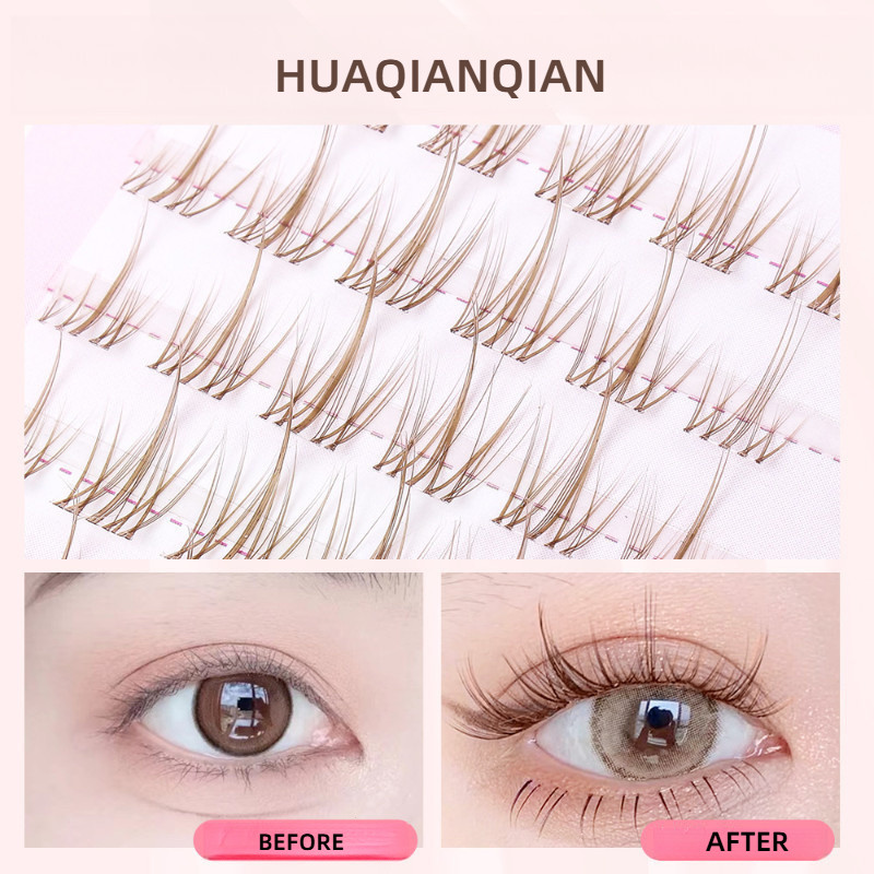 HUAQIANQIAN ขนตาปลอมสีน้ําตาลและสีดําขนตาปลอมไม่มีรอยต่อดอกทานตะวันขนตาปลอม