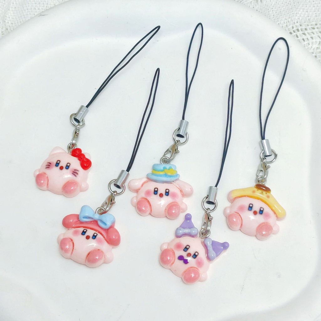 น่ารักการ์ตูน Sanrio Kirby Super Star โทรศัพท์ Chain Kawaii โทรศัพท์ Lanyard พวงกุญแจสําหรับสาวน่ารักสายคล้องโทรศัพท์มือถือ