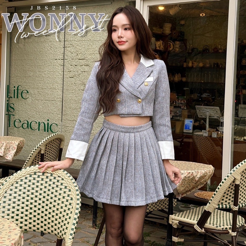 #JBS2158 Wonny Tweed Set เซ็ทเสื้อ+กระโปรง