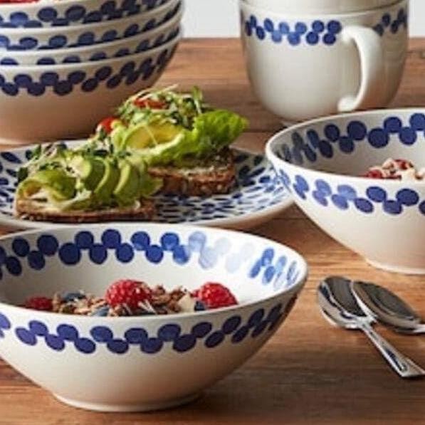 ชาม 7.5 งานหลุด IKEA  ceramic เคลือบสีสำหรับไมโครเวฟได้ สีขาว/น้ำเงิน/มีลาย 19 ซม.