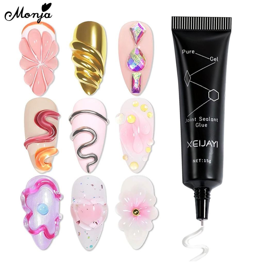 Monja อัพเกรด 15g เล็บ กาวเจล Super Strong กาวเจลกาวเหนียวสําหรับ Gems Decor UV เจลเล็บเครื่องมือ