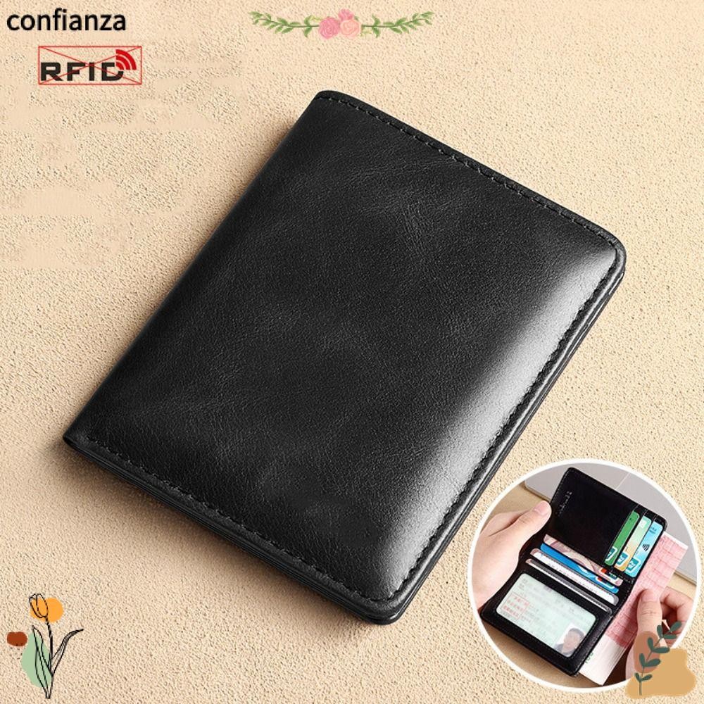 กระเป๋าสตางค์ผู้ชาย CONFIANZA กระเป๋าสตางค์ใบสั้นหนังบาง RFID Card Holder Men