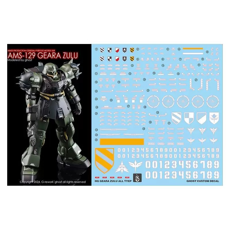 Yan HG 1/144 AMS-129 Geara Zulu All Type Water Slide Decal Fluo Type