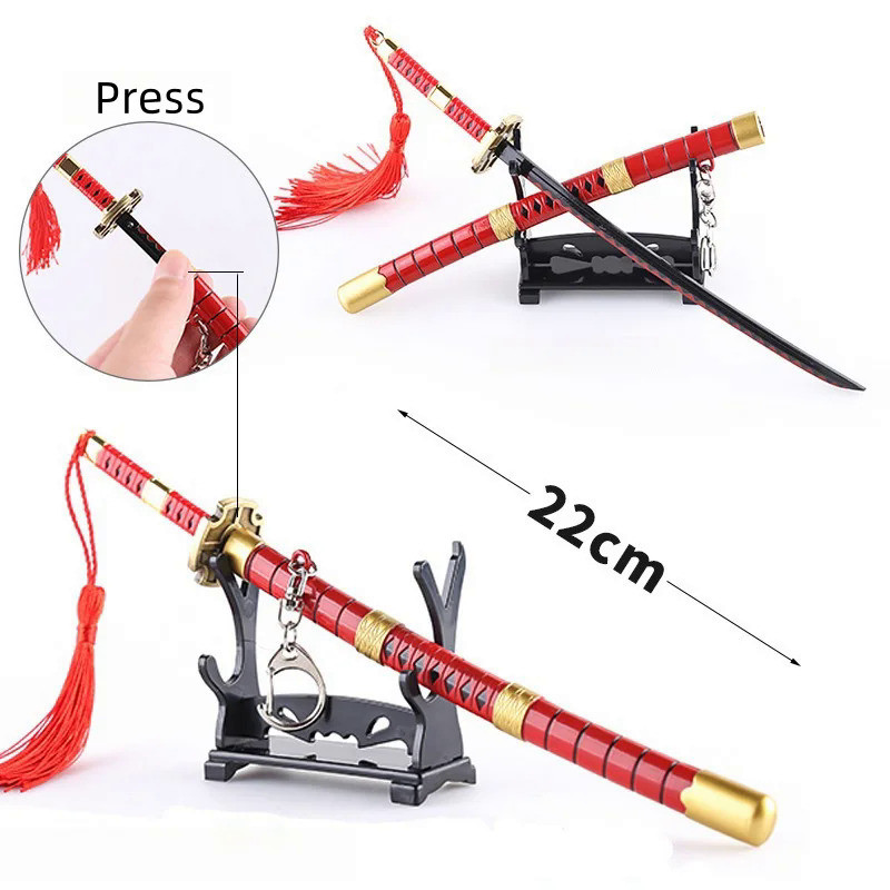 22cm Demon Slayer Katana Swords Roronoa Zoro Elastic Sheath Metal Sword Real Size Japanese Anime Kat