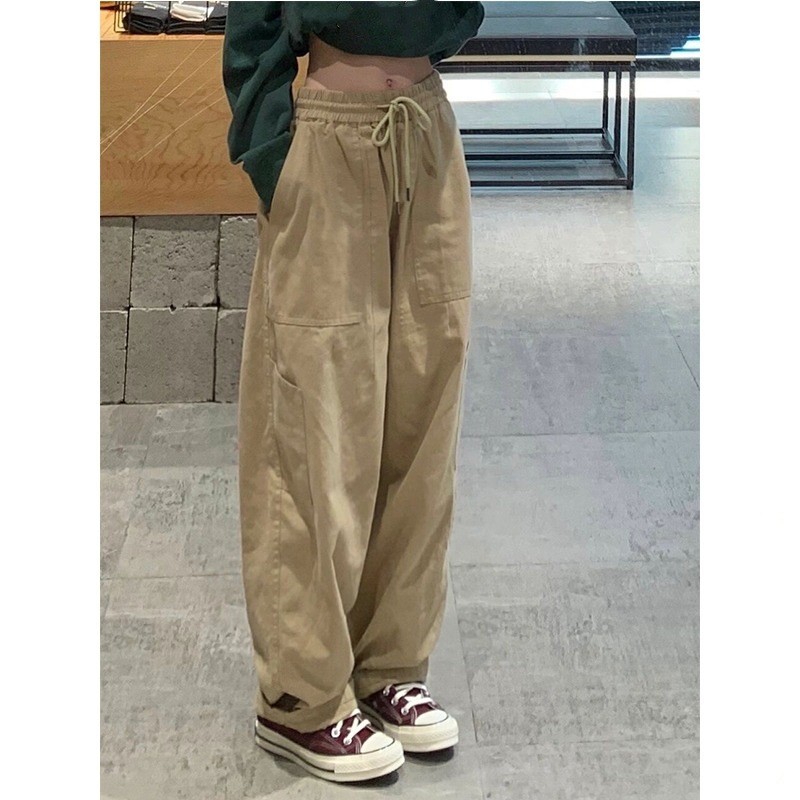 เอวสูงยืดหยุ่น drawstring ผู้หญิงกางเกง Workwear ขาตรง