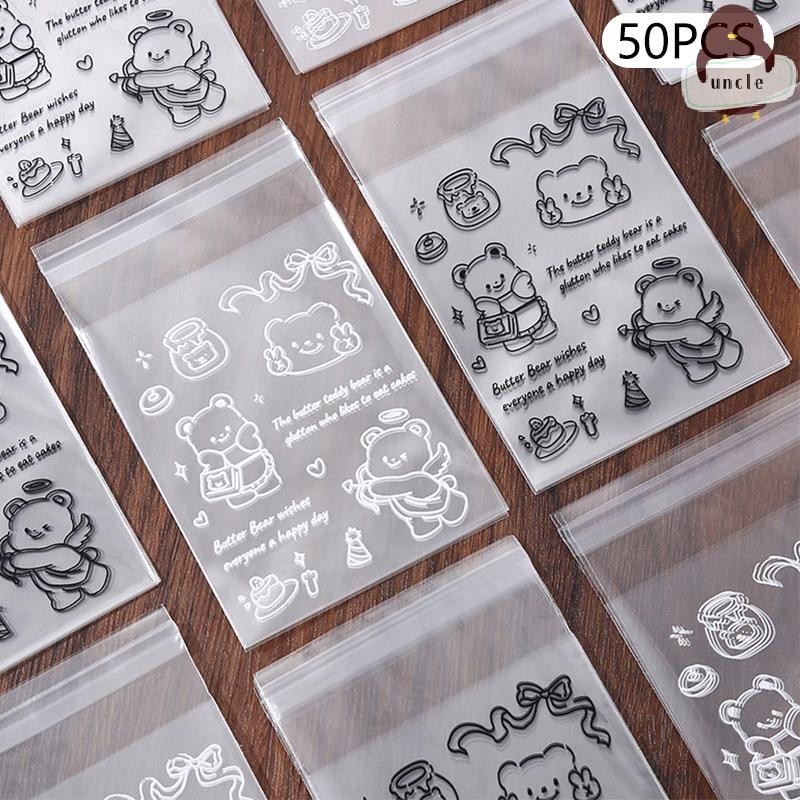 [UN] 50 ชิ้นเนยหมีบิสกิต OPP ถุงกาวในตัว Candy ช็อกโกแลตขนมหวานถุงปิดผนึกตัวเองถุงของขวัญถุงเก็บการ์ด TH
