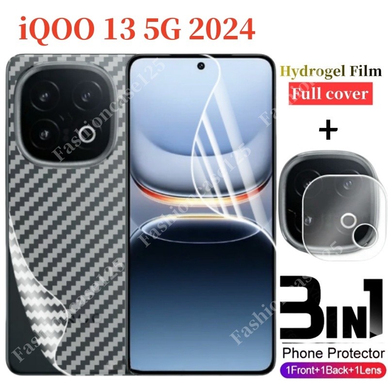 3in1 iQOO 13 5G 2024 ฟิล์มไฮโดรเจลด้านหน้าคาร์บอน Fibre กลับคลุมทั้งหมดกล้องด้านหลังป้องกันฟิล์มสําห