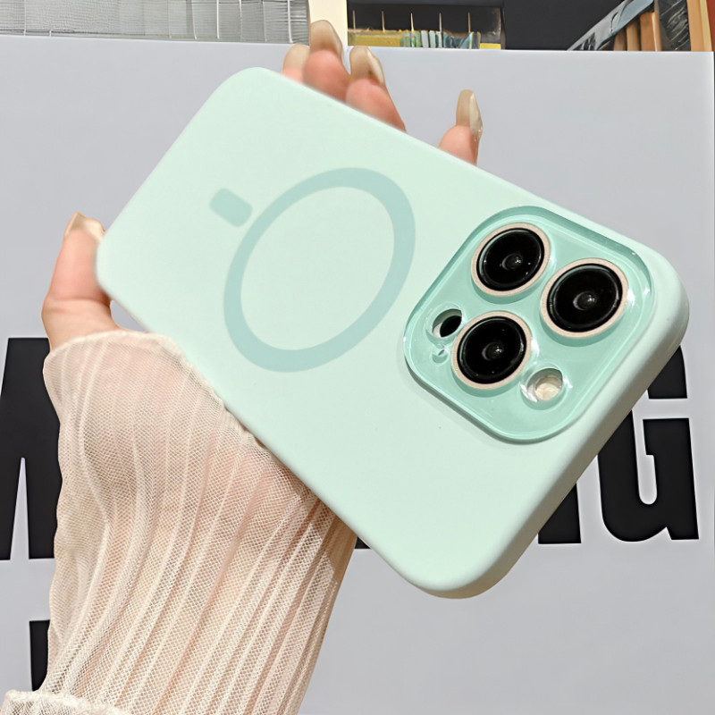【พร้อมฟิล์มเลนส์/ซิลิโคนอ่อนนุ่ม/Cyan】เคส เข้ากันได้กับ for iPhone 12 13Pro Max 14 15 16Pro Max case