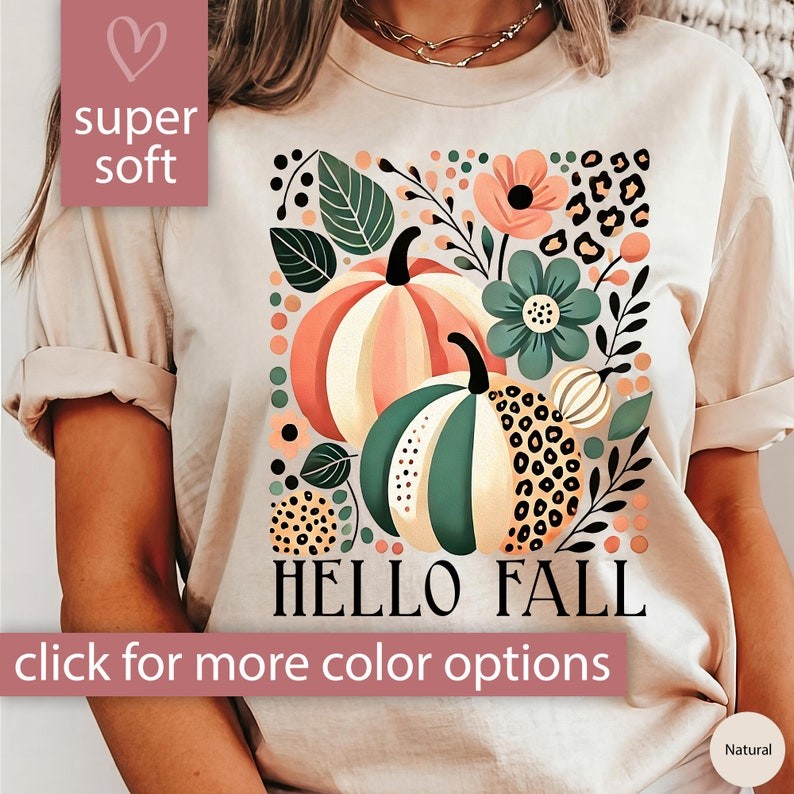 Hello Fall Shirt Gift for Her, Boho Pumpkin Fall Tshirt for Women, Hello Fall Tshirt Gift for Women,
