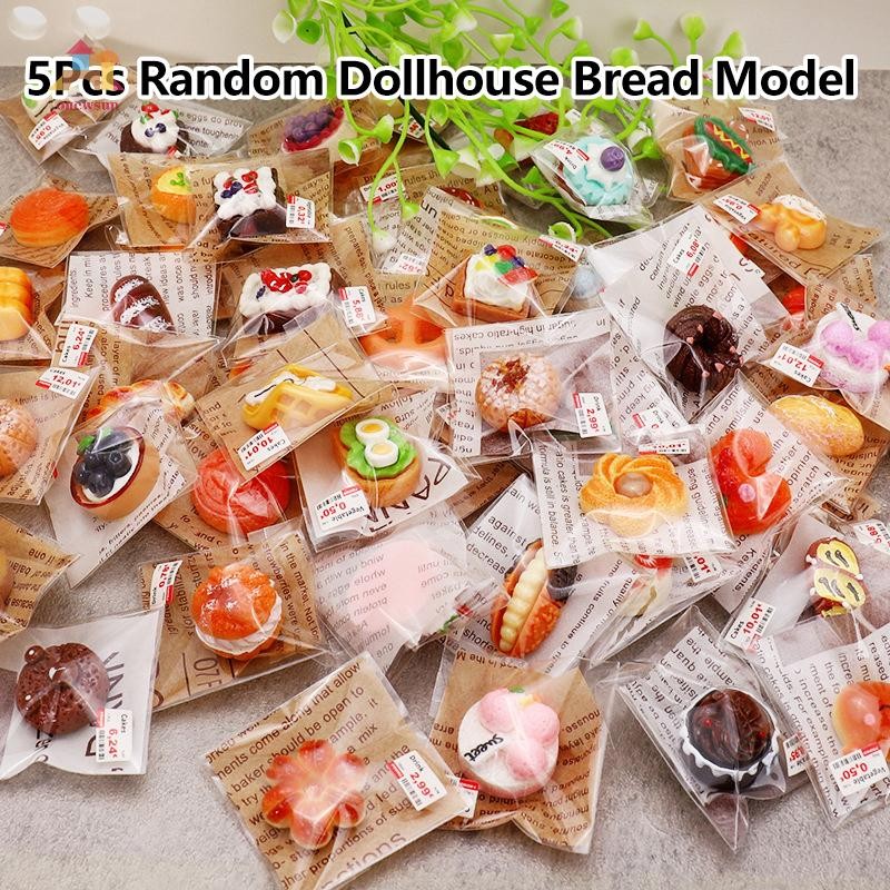 Onew 5 ชิ้น 1/12 ตุ๊กตาจําลองบรรจุหีบห่อขนมปังรุ่น Dollhouse Mini อาหารขนมตกแต่งตุ๊กตาเครื่องใช้ในบ้าน sun