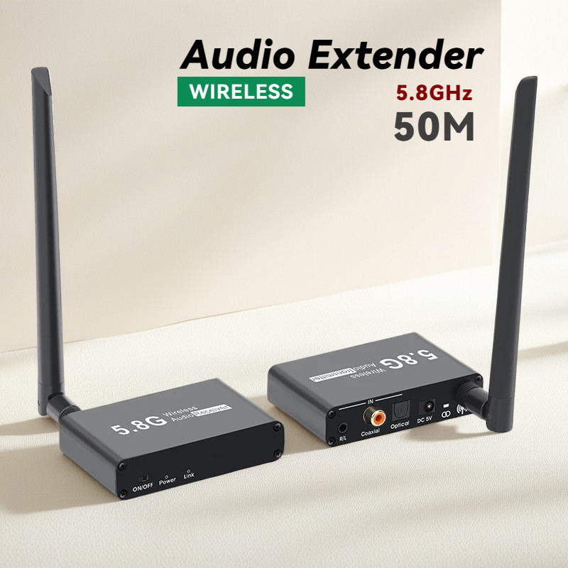 ตัวรับสัญญาณเสียงไร้สาย 5.8GHz ไร้สาย Coaxial Optical 3.5 มม. Audio Extender 50M สําหรับลําโพงทีวีเครื่องขยายเสียง Soundbar