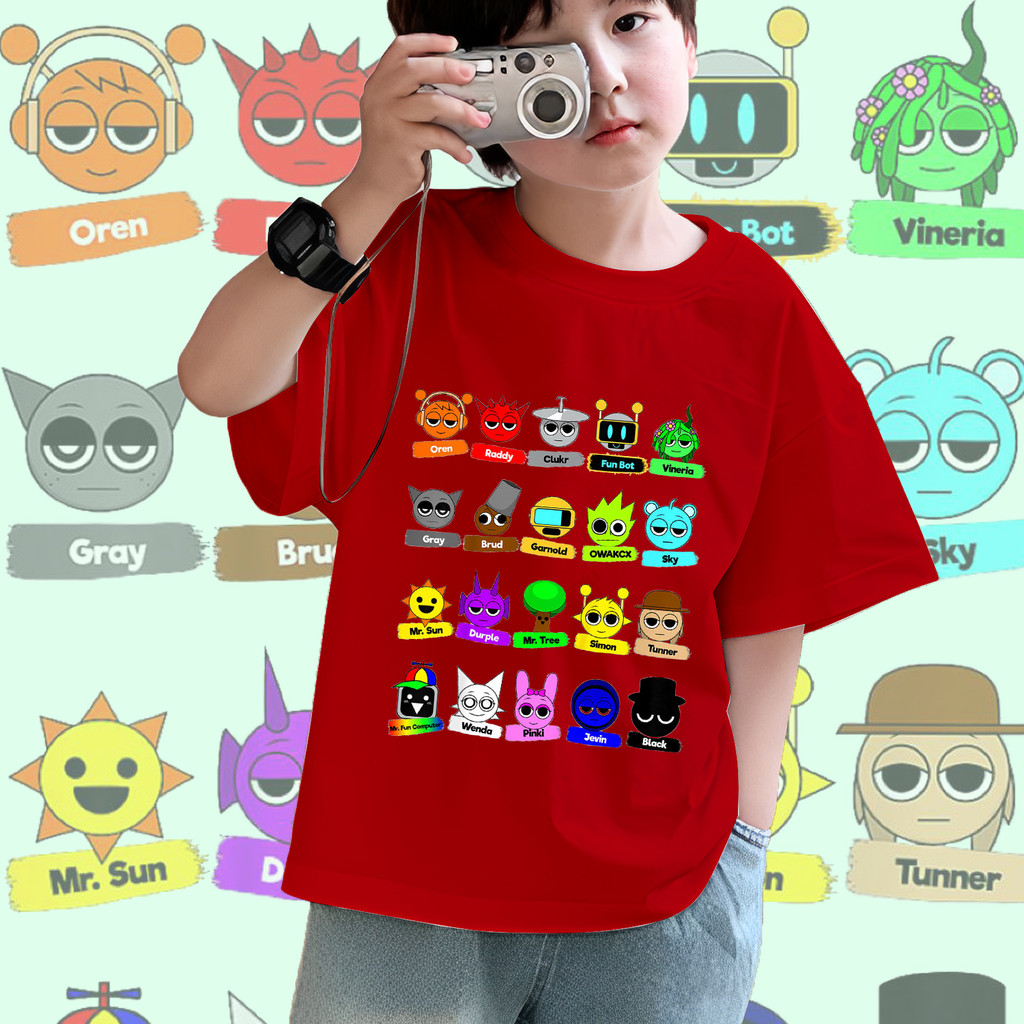 เด็ก เสื้อยืด Sprunki สำหรับเด็ก เสื้อยืดเล่นเกมสำหรับเด็ก เกม วิดีโอเกมสำหรับเด็ก 100CM-150CM