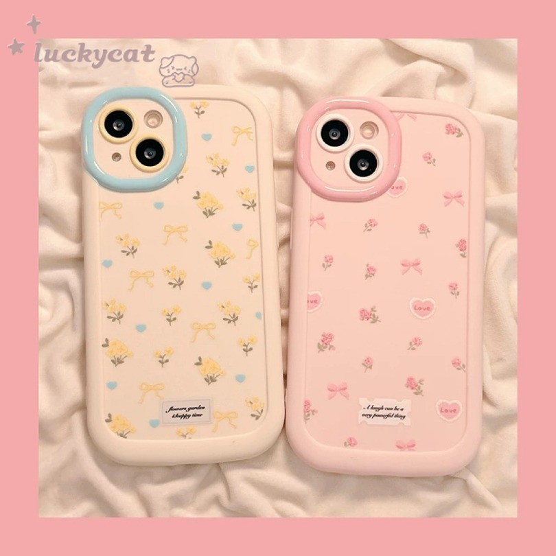 Iphone 16 15 14 13 12 11 Pro Max X Xr Xs Max 7 8 Plus SE2020 เคสโทรศัพท์ Ins ดอกไม้สีเหลืองและสีชมพูฝาครอบโทรศัพท์แบบนุ่ม