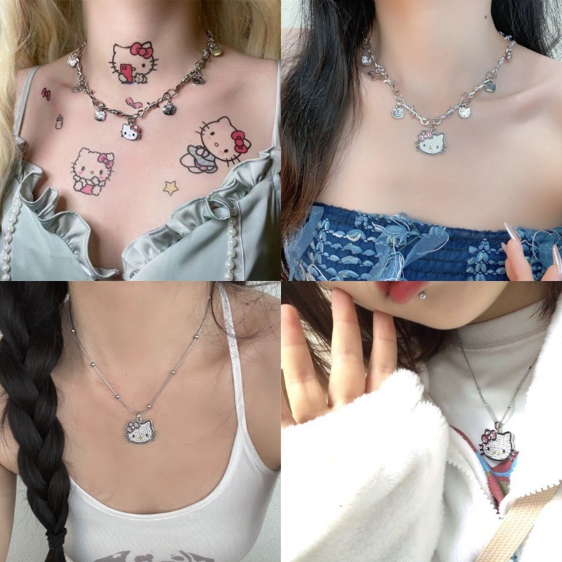 สร้อยคอจี้แมวการ์ตูนน่ารักสําหรับผู้หญิงสาวโซ่ไหปลาร้าเครื่องประดับแฟชั่น