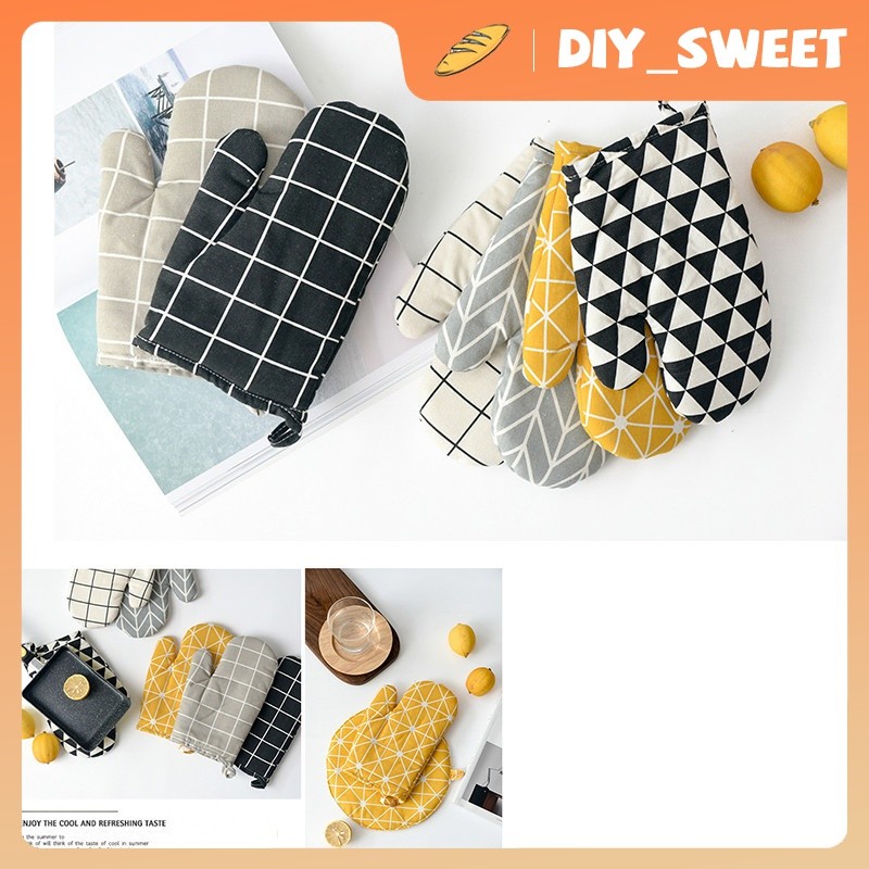 DIY_SWEET【COD】ถุงมือไมโครเวฟ ถุงมือกันความร้อน ผ้า 2 ชั้น กันความร้อนได้ดี 1 ข้าง
