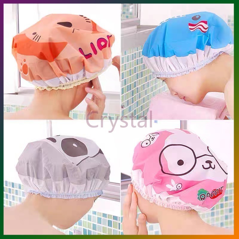 Crystal หมวกคลุมผมอาบน้ํา หมวกผมลายการ์ตูน พลาสติก กันน้ำ แบบหนา