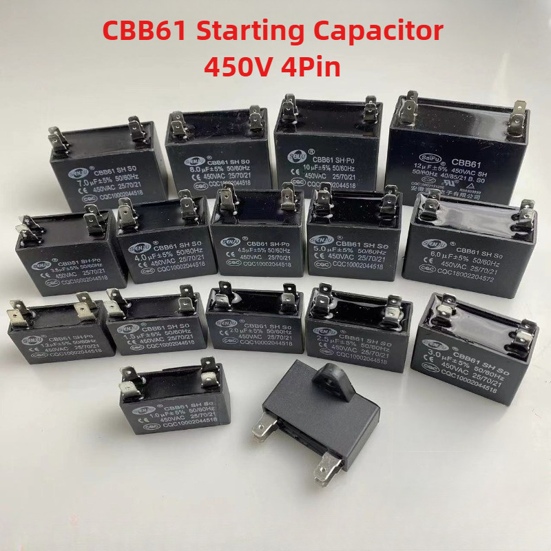 Cbb61 เครื่องปรับอากาศพัดลมภายนอกเริ่มต้นตัวเก็บประจุมอเตอร์ Run Capacitor 450V 1UF 1.2UF 1.5UF 2UF 2.5UF 3UF 3.5UF 4UF 4.5UF 5UF 6UF 8UF 10UF 12UF