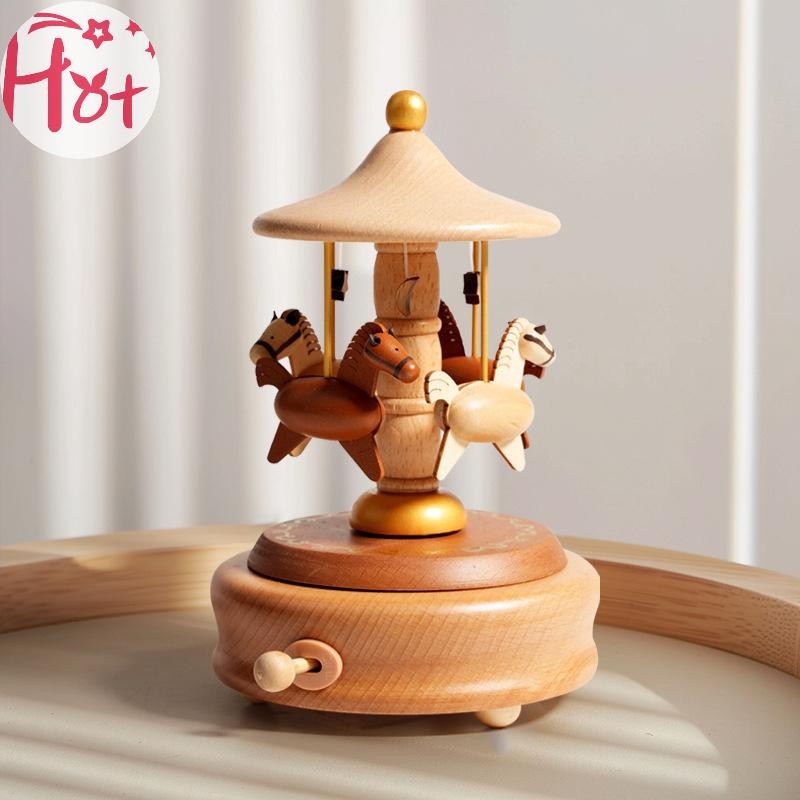 Ge Carousel Music Box เครื่องประดับหมุนได้ Hand-cranked เพลงกล่อง DIY Handmade วันเกิดคริสต์มาสของขวัญเด็ก ของเล่นสแควร์