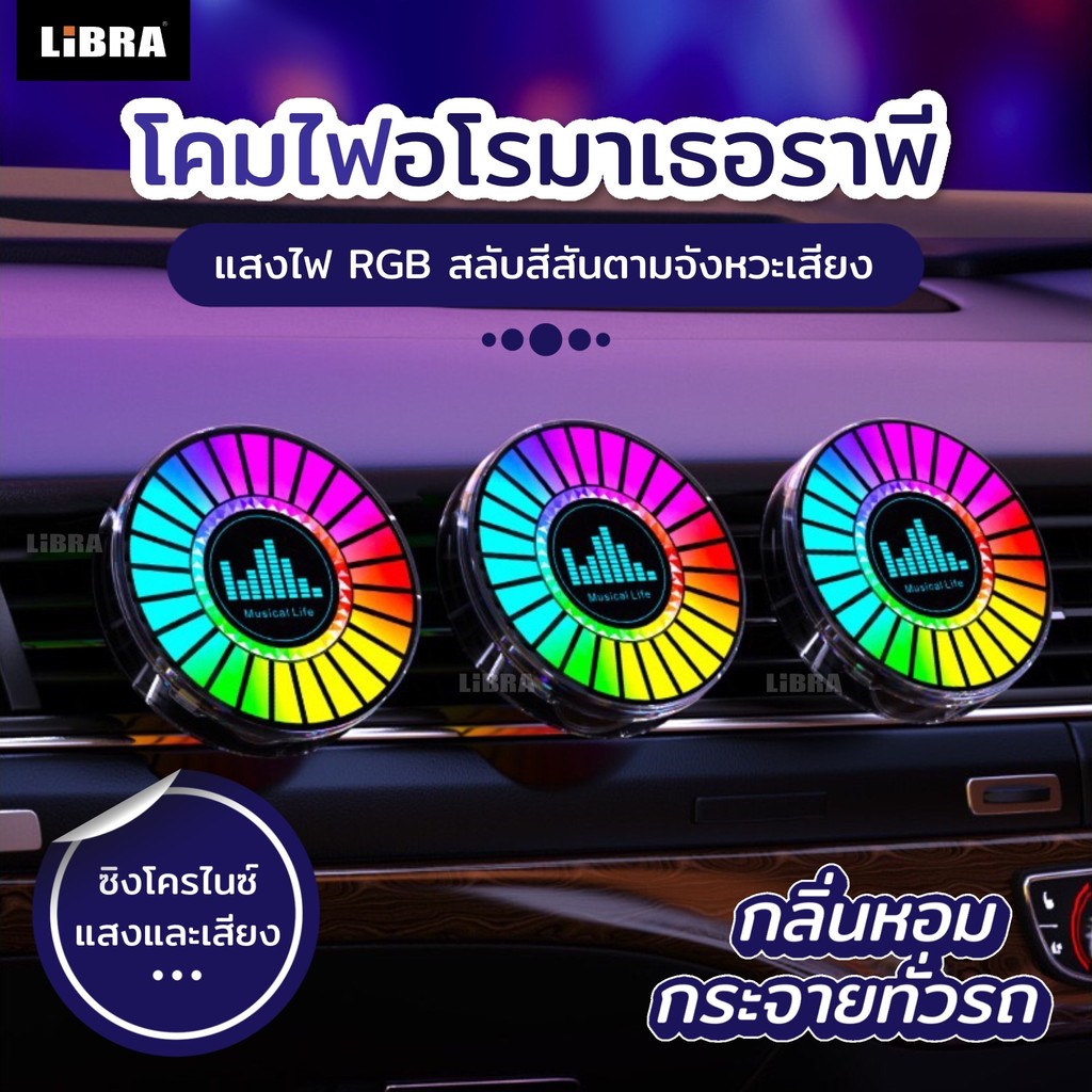 ไฟบรรยากาศ+กลิ่นหอมในรถยนต์ ไฟสี RGB มีหลายสีที่สามารถสลับได้ ไฟจะกระพริบตามเสียง