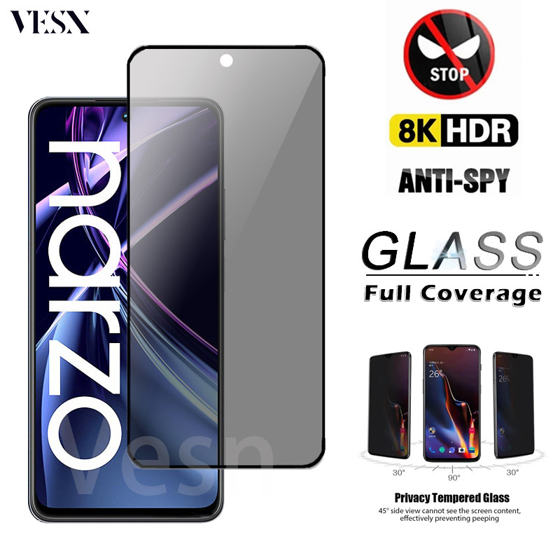 ฟิล์มกระจก เต็มจอ ใช้สำหรับ กันมองกันเสือกรุ่น Realme Narzo 70 Turbo 70x 60 60x 50 50A 50i Prime 30 30A 20 20A N65 N55 N53 Pro 4G 5G 2024