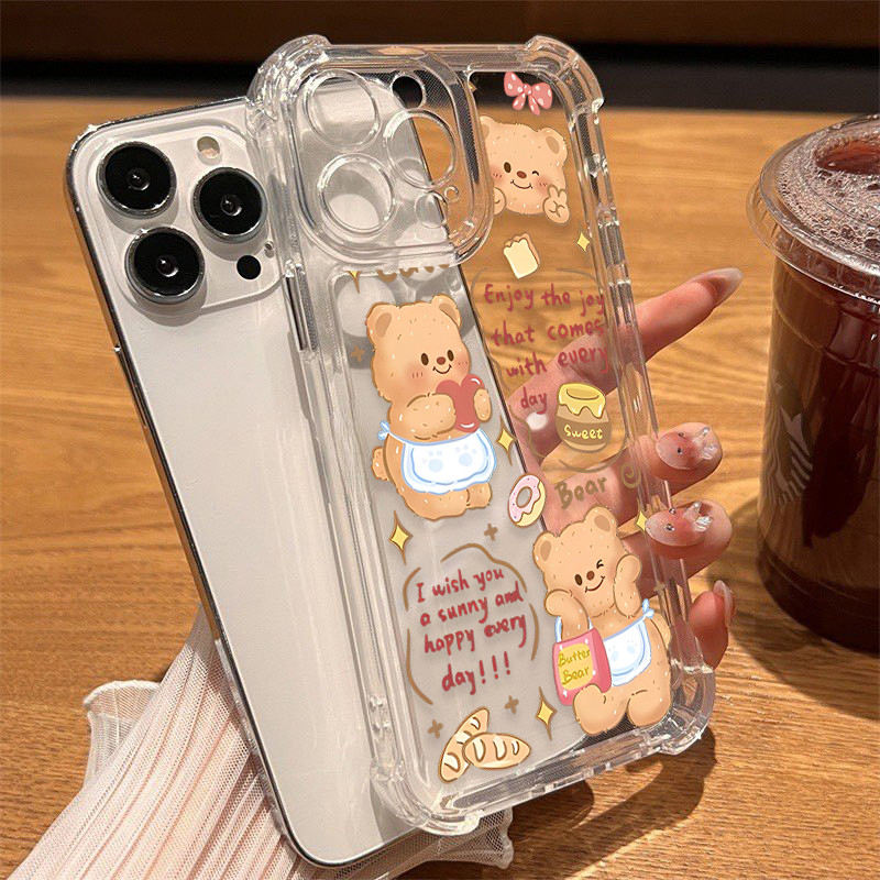 🔥MAX🔥 เคสโทรศัพท์มือถือแบบใส กันกระแทก เค้กเนยหมีfor 7 Plus X/XR 11/13/12/14/15 Plus เคสโทรศัพท์