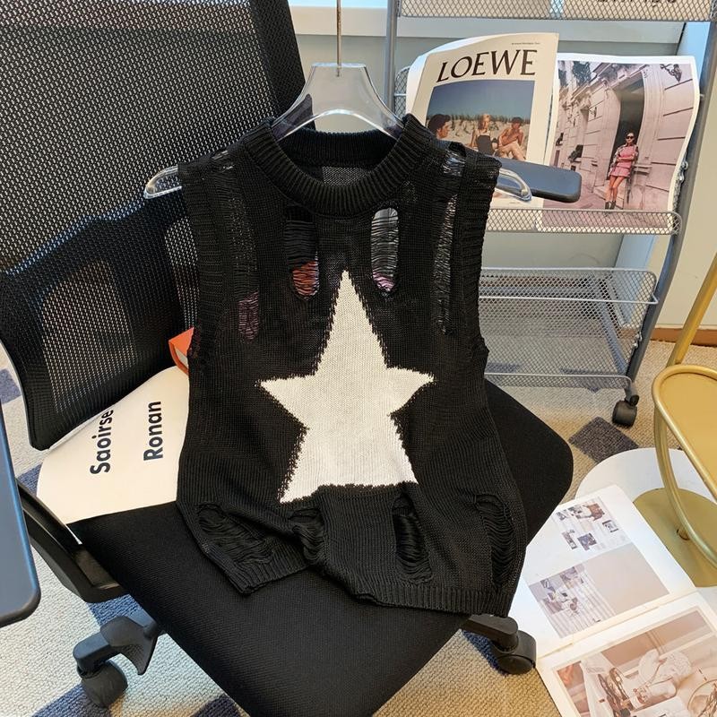 Dahong  เสื้อชั้นในสตรี ถักนิตติ้ง Summer star Tanks star jacquard ลําลองเก ๋ ถักแขนกุด Camisoles Hot Girl Top D611 - รูปที่ 4