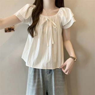 🧡LINNA🧡เวอร์ชั่นเกาหลี สีทึบ แขนสั้น เสื้อเชิ้ต แฟชั่น สันทนาการ
