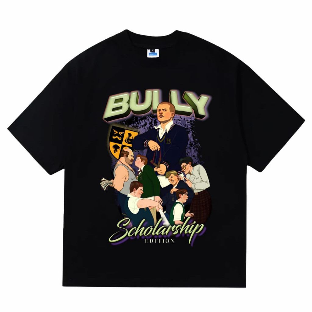 Bully Scholarship เสื้อยืดสีดําแขนสั้นวินเทจ เสื้อยืด Unisex distro