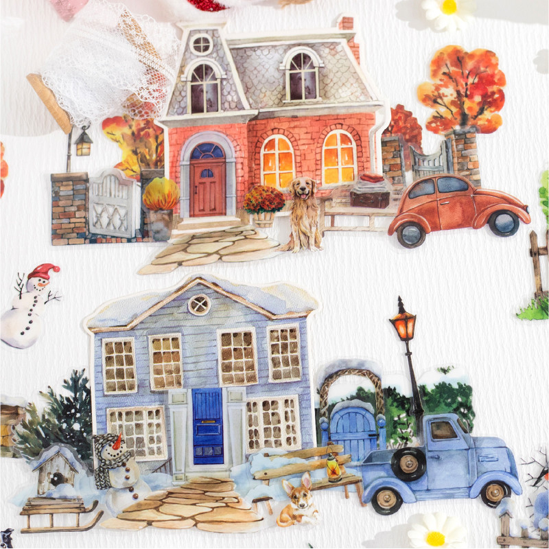 Mr.paper 15ชิ้น/ถุงวินเทจเทพนิยายกระท่อมพืชดอกไม้แบบสติกเกอร์สร้างสรรค์ DIY มือเต็นท์บัตรกรอบรูปสติก
