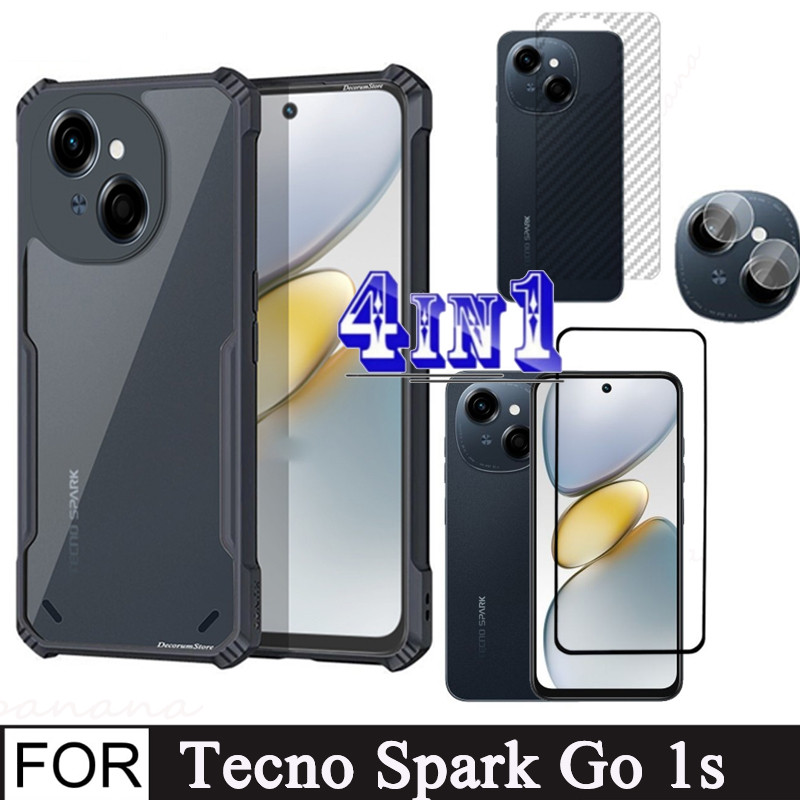 4 in 1 Tecno Spark Go 1S เคสโทรศัพท์กันกระแทกสําหรับ Tecno Spark Go 2025 2024 POP 9 ฟิล์มกระจกนิรภัย
