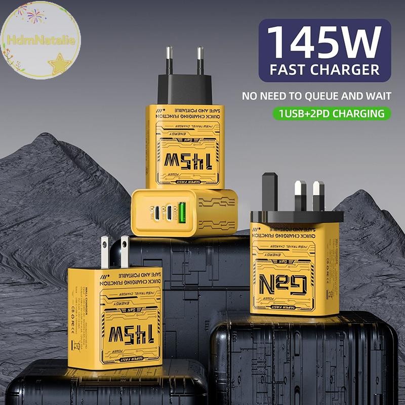 HdmNatalie 145W 3 พอร์ต Type-C USB GaN ชาร์จโทรศัพท์สําหรับ Iphone สําหรับ Samsung Huawei Xiaomi PD 