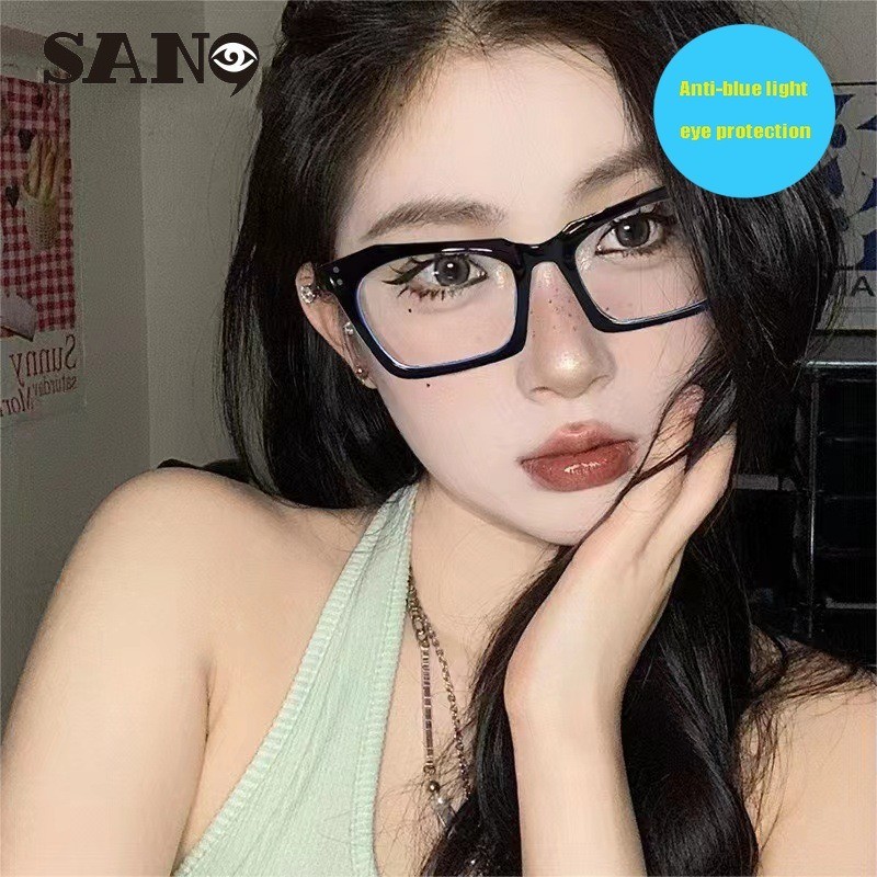 เลนส์แบบถอดเปลี่ยนได้COD (San9) ใหม่ Retro Cat Eye Rice Nails Anti-blue Light กรอบสีดําแว่นตาผู้หญิง
