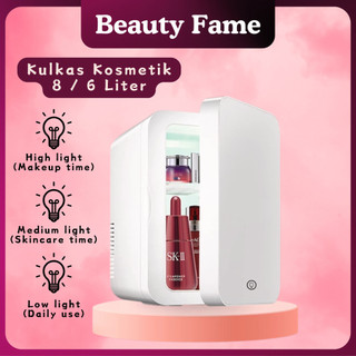 Beauty Fame ✨GARANSI 1 TAHUN✨8L/6L Kulkas Skincare Mini Fridge LED Mirror Cermin Minifridge Kosmetik Makanan Minifridge Portable Skin Care BF