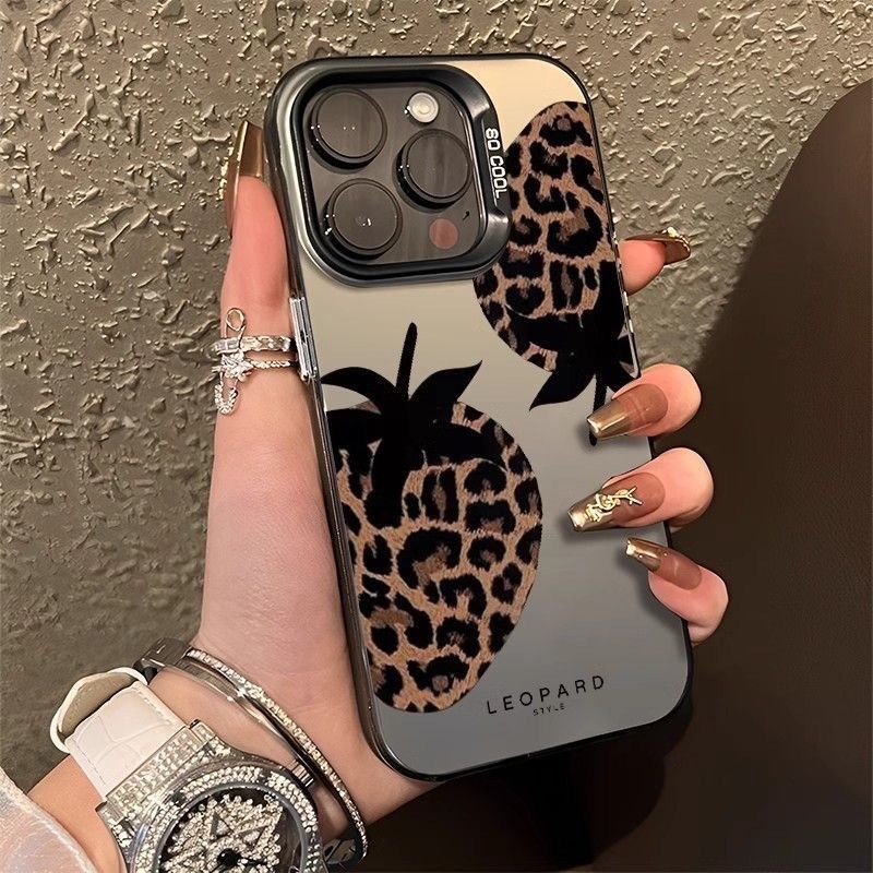 เสือดาวสตรอเบอร์รี่เหมาะสำหรับ Apple 16promax เคสโทรศัพท์มือถือ iPhone12 ป้องกันการล่มสลาย 15plus ใหม่ 16pro ฮาร์ด
