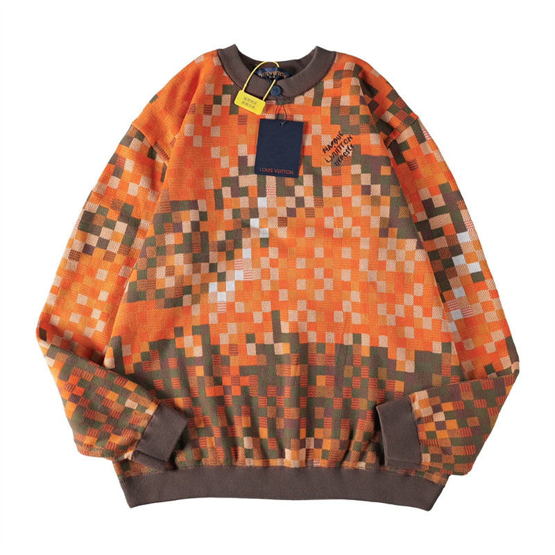 ล่าสุด High Street อินเทรนด์แฟชั่นสบายลายพรางโมเสค Checkerboard เสื้อกันหนาวคอกลม, Unisex MGS5
