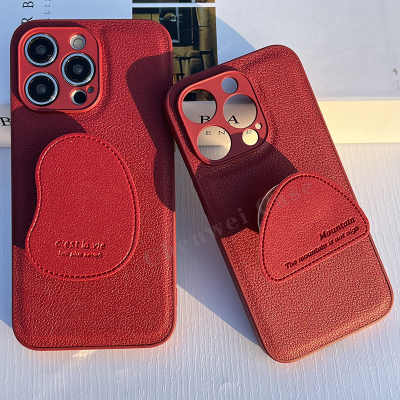 Scarlet PU หนัง + ที่วางสําหรับ iPhone 16 16Pro 16Plus 16Promax 15 15Pro 15Plus 15Promax 14 14Pro 14Promax 13Pro 13Promax 13mini 12Promax 11Promax 12Pro 11Pro X 8P