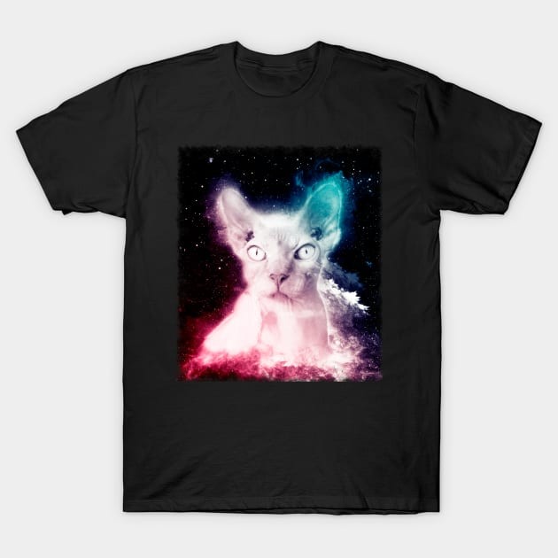 เสื้อยืด Vintage Hairless Cat Shirt Trippy Space Sphynx Cat T Shirt T-Shirt แท้ Cotton 100%