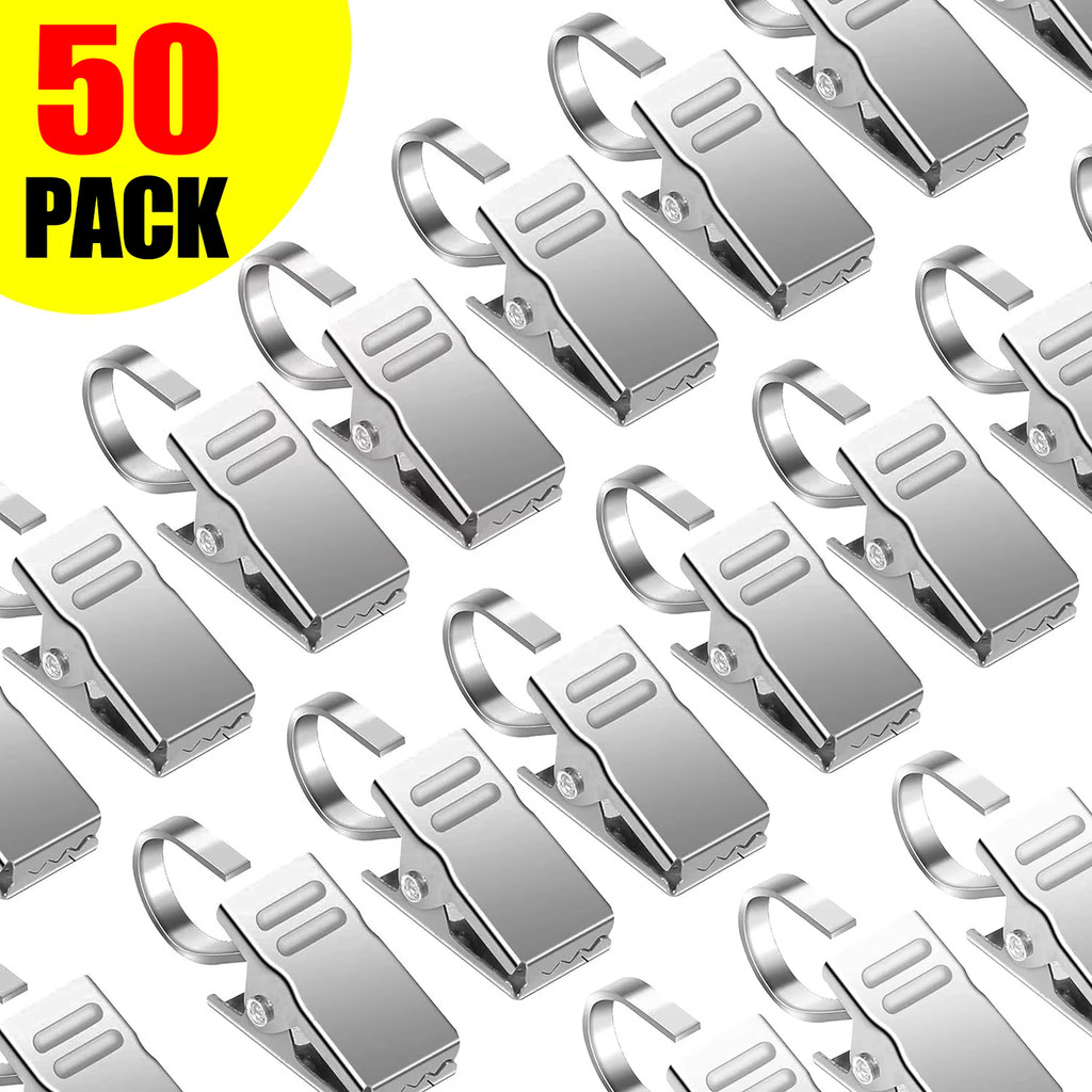 คลิปหนีบม่านอาบน้ํากันสนิม 50 ชิ้น - เหล็กทนทาน 32 มม. ตะขอ, เงินอุปกรณ์อาบน้ําที่ทันสมัยสําหรับใช้ในบ้านและโรงแรมใช้