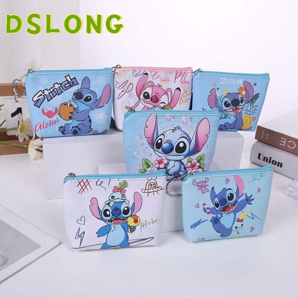 DSLONG Stitch กระเป๋าใส่เหรียญน่ารักการ์ตูนอะนิเมะ Mini Children Wallet, Christmas Gift Pu for Kids Key