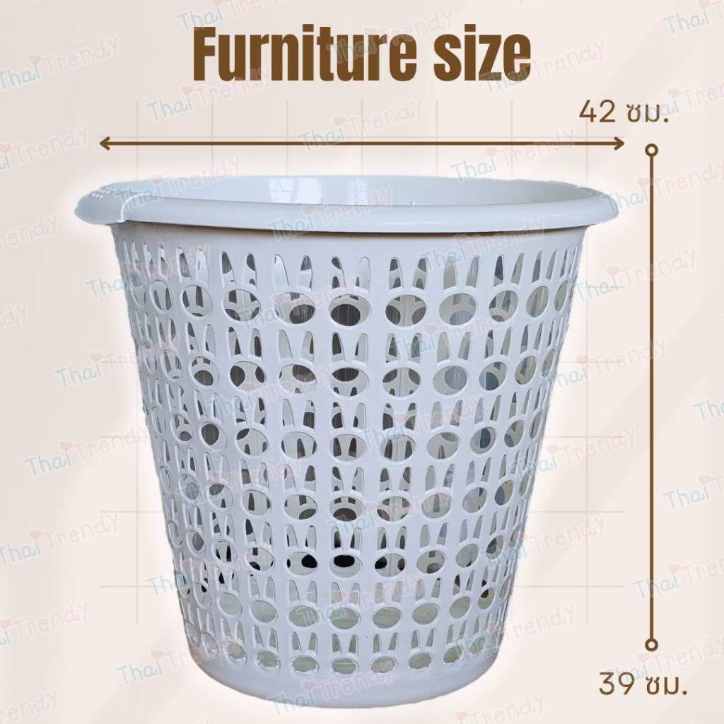 ตะกร้ากลมทรงสูง สีโมเดิร์น พลาสติกอย่างดี แข็งแรง ทนทางมากๆ ขนาด 42x39 ซม. - รูปที่ 2