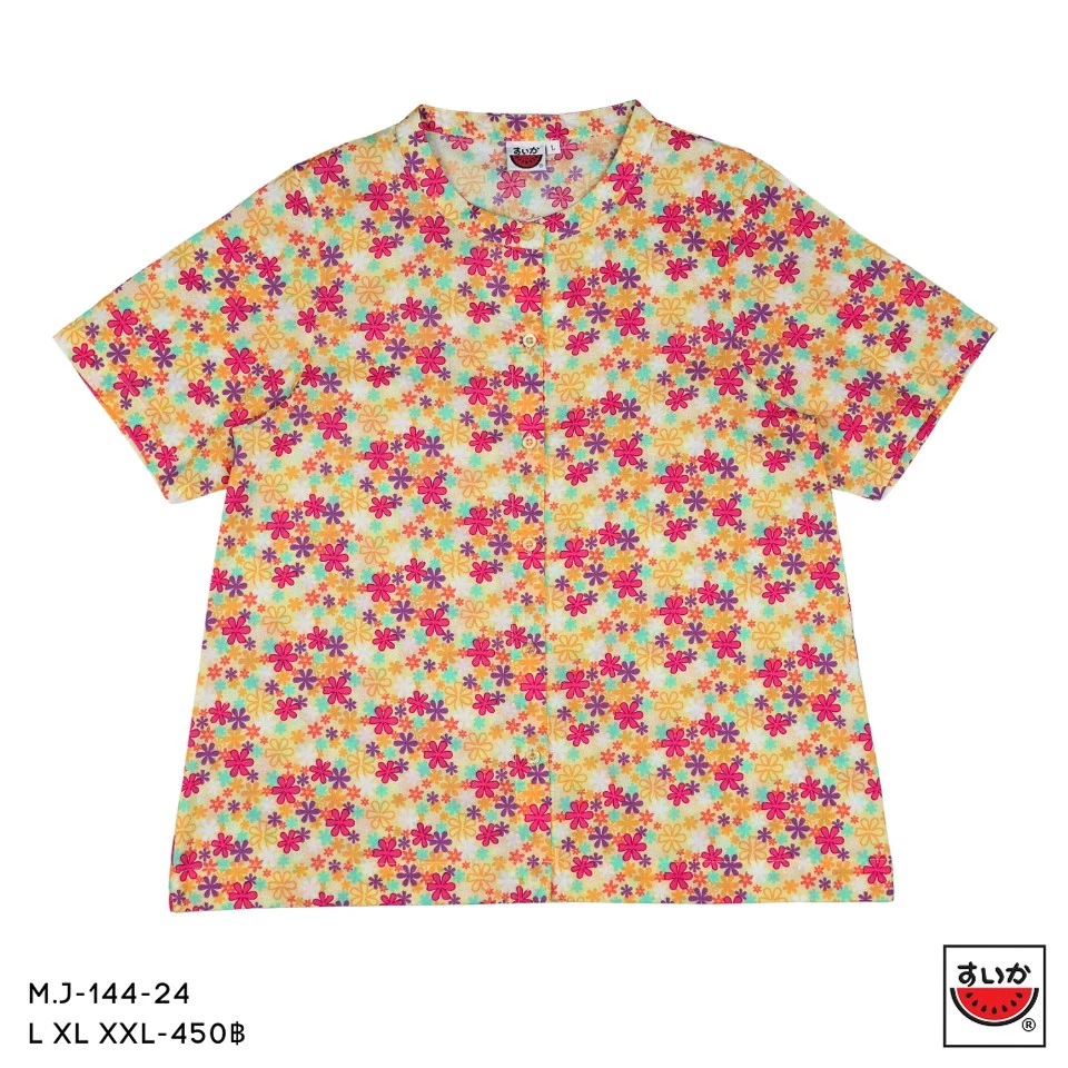 เสื้อแตงโม SUIKA คอจีนผ่าหน้าแขนสั้น พิมพ์ลายดอกผักแว่น M.J-144 thumbnail 6