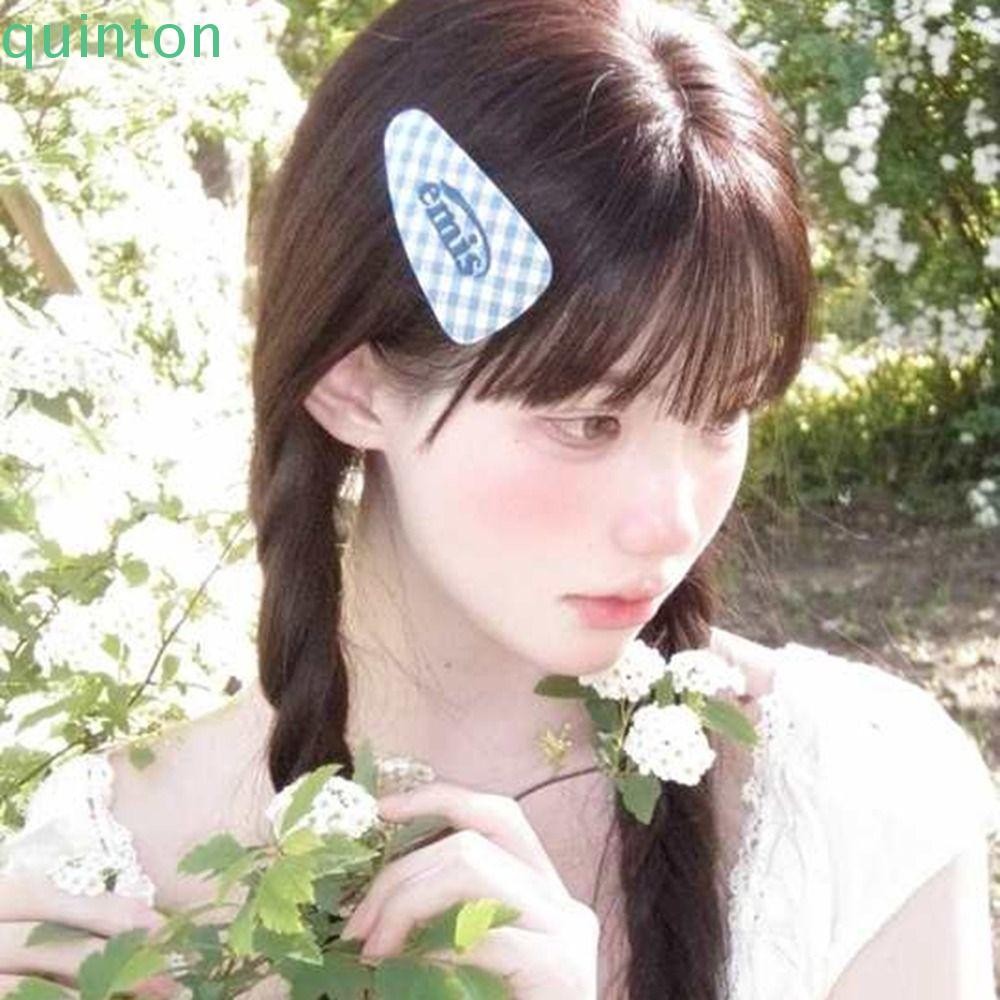 QUITON Candy สีคลิปด้านข้าง, เย็บปักถักร้อยตัวอักษรสไตล์เกาหลี emis กิ๊บติดผม, Creative แฟชั่นแบรนด์ผมสวมหัวลายสก๊อต Barrette ผู้หญิง